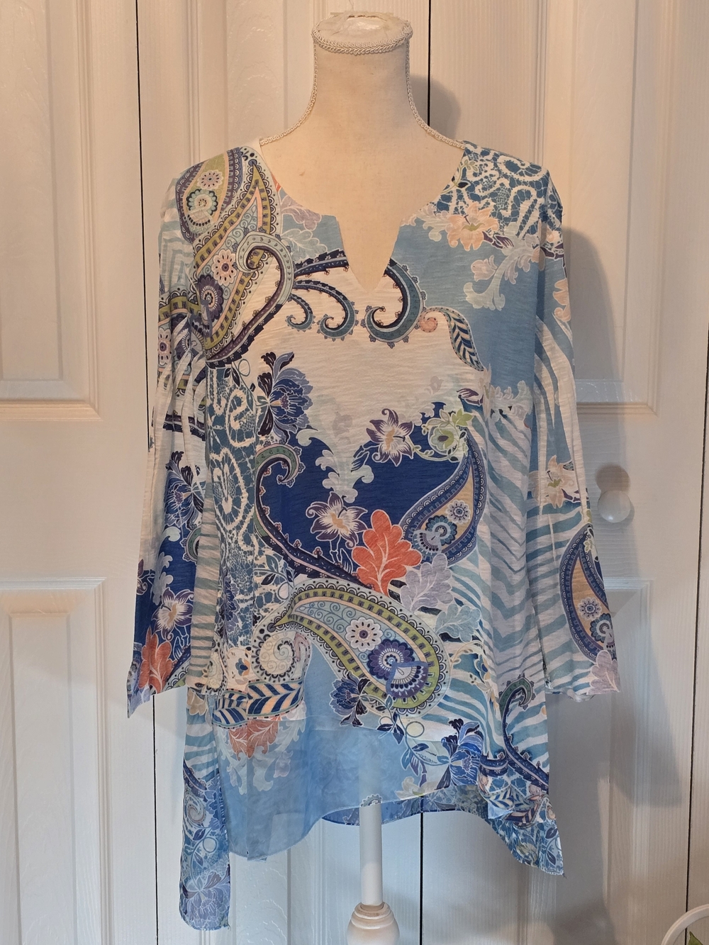Jess & Jane L Paisley Floral Print Asymmetrical Tunic Top Made in USA